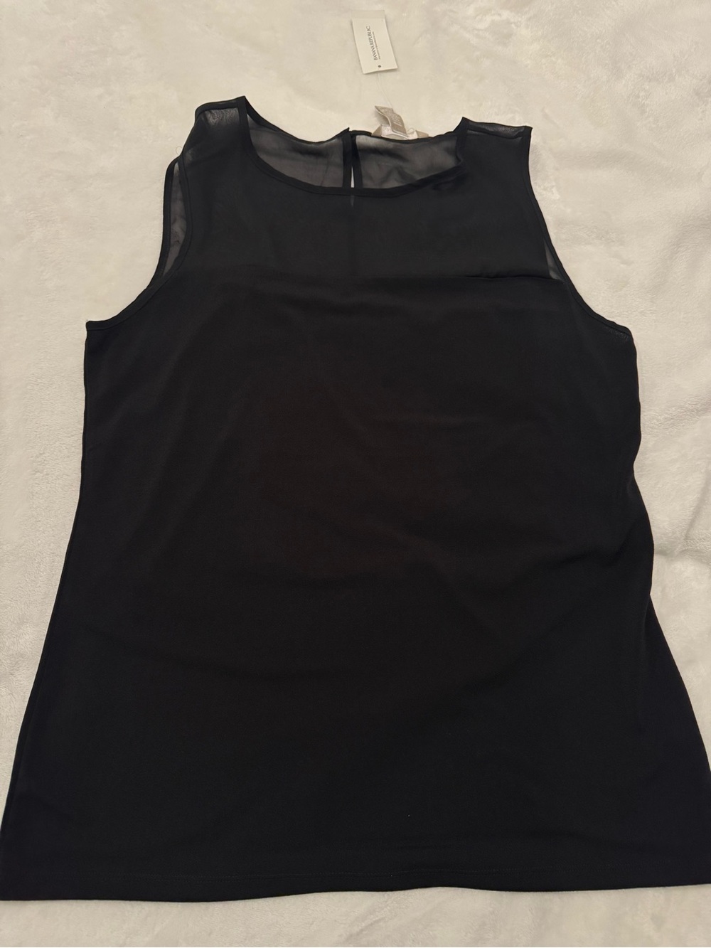 Banana Republic NWT Black Sleeveless Tank with Sheer Yoke - Picture 2 of 8